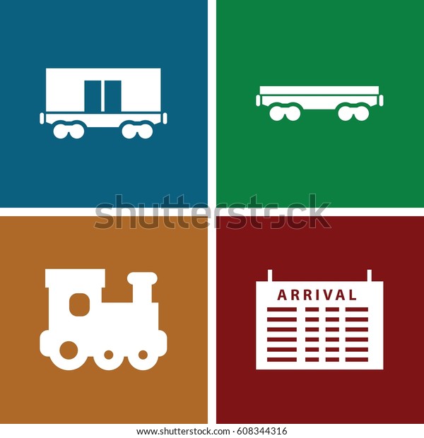 Train icons set. set of 4 train filled icons such as\
arrival table, train toy