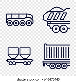Train icons set. set of 4 train outline icons such as cargo wagon, cargo trailer