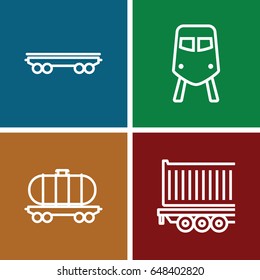Train icons set. set of 4 train outline icons such as train, cargo wagon