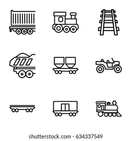 Train icons set. set of 9 train outline icons such as train toy, cargo wagon, locomotive, railway, cargo trailer