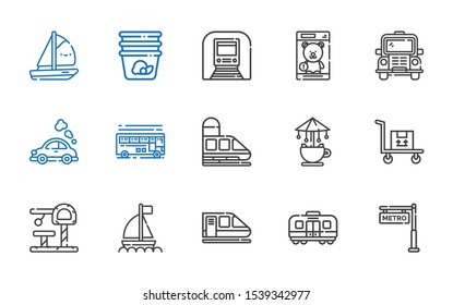 train icons set. Collection of train with metro, boat, toy, transportation, carousel, bus, vehicle, underground, container. Editable and scalable train icons.