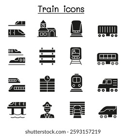 Train icons set in glyph style