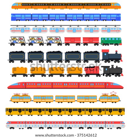Train icons set with passenger and cargo transport isolated vector illustration