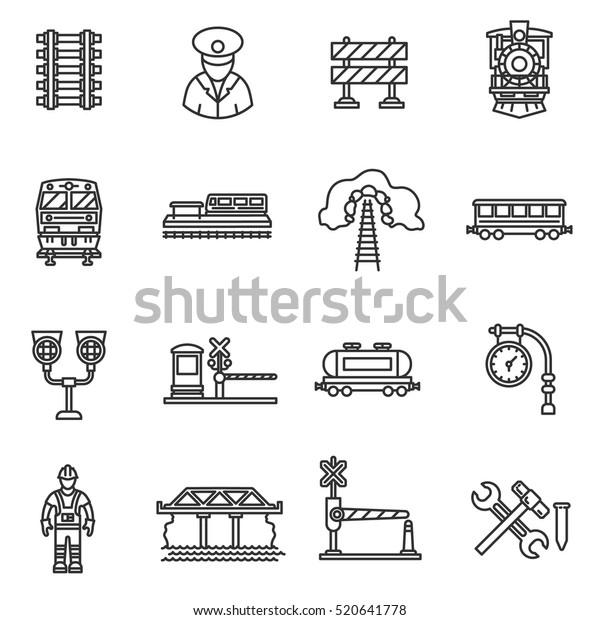 Train icons set. Railway, thin line design.\
Railways, linear symbols collection. Cargo train, isolated vector\
illustration. The vehicle\
train