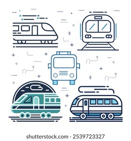 Train Icons Set. Train Silhouettes Vector Illustration Art Design.