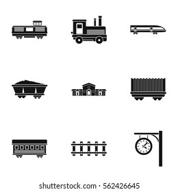 Train icons set. Simple illustration of 9 train vector icons for web