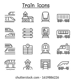 Train icons set in thin line style