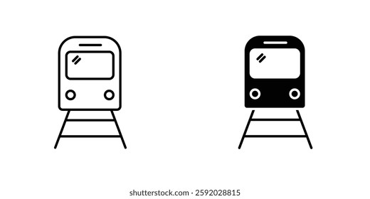 Train icons. stroke line and black solid icons