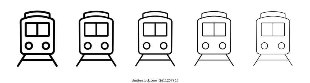 Train icons vector set in different stroke line style