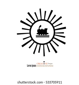 Train icon.train vector with sun ray background .Transport icon.vector illustration.eps10.