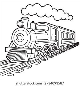 Train illustration vector line art coloring page