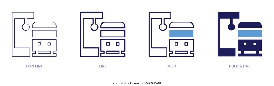 Train inspection icon in 4 different styles. Thin Line, Line, Bold, and Bold Line. Duotone style. Editable stroke.