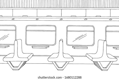 Train Interior Graphic Black White Sketch Illustration Vector