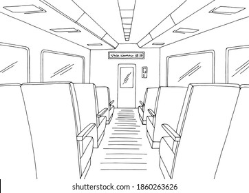 Train interior graphic black white sketch illustration vector