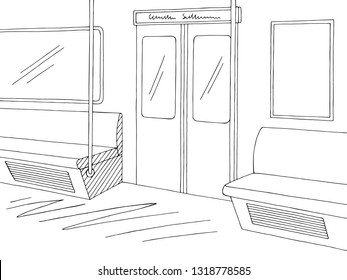 Train interior graphic metro subway sketch illustration vector