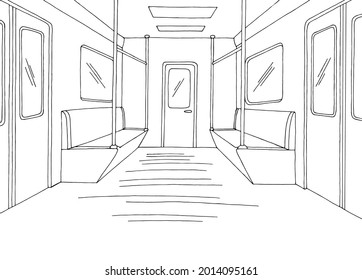 Train interior graphic metro subway black white sketch illustration vector 