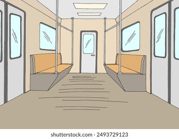 Train interior graphic metro subway color sketch illustration vector 