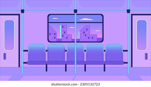 Train interior lo fi chill wallpaper. Metro seats. Subway inside. Rail travel. Rapid transit 2D vector cartoon interior illustration, vaporwave background. 80s retro album art, synthwave aesthetics