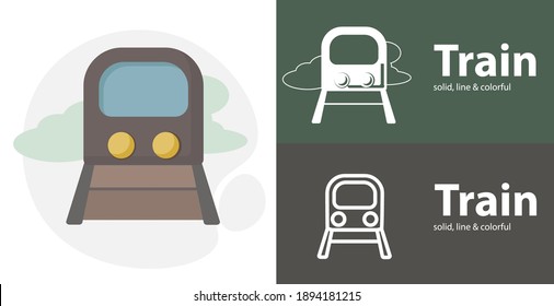 herramienta aislada de tren icono plano con iconos de línea sólidos de tren