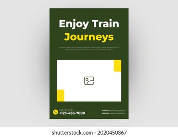 Train journey flyer template. Holiday travel flyer poster design. Train journey holiday agency poster leaflet template design