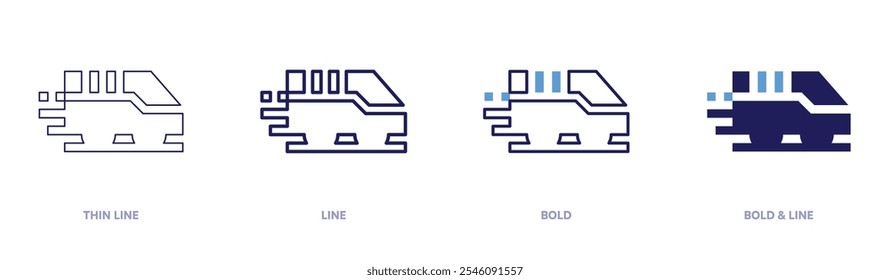 Train journey icon in 4 different styles. Thin Line, Line, Bold, and Bold Line. Duotone style. Editable stroke.