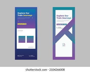 Train journey roll up banner template,  Holiday travel flyer poster design, Train journey holiday agency poster leaflet template design.

