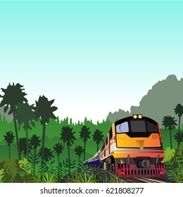 train in the jungle - vector illustraion