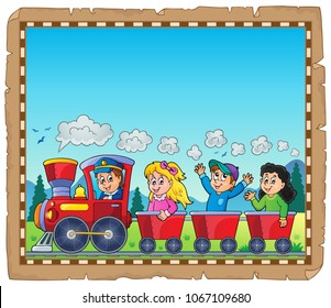 Train with kids theme parchment 1 - eps10 vector illustration.