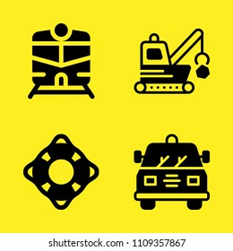 train, lifeguard, demolishing and police car vector icon set. Sample icons set for web and graphic design