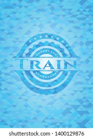 Train light blue emblem with triangle mosaic background