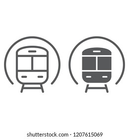 Train line and glyph icon, railway and travel, subway sign, vector graphics, a linear pattern on a white background, eps 10.