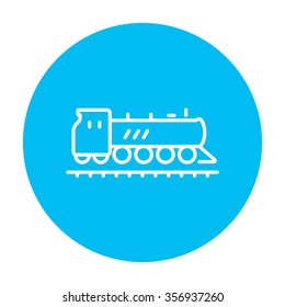 Train line icon for web, mobile and infographics. Vector white icon on the light blue circle isolated on white background.