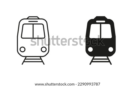 Train Line and Silhouette Black Icon Set. Railway Station Pictogram. City Electric Public Vehicle Transport Sign, Freight Locomotive Outline and Solid Symbol Collection. Isolated Vector Illustration.