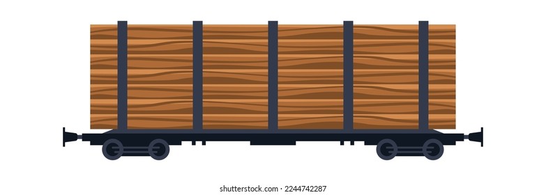 Tren cargado con ícono plano de madera Logística. Ilustración del vector