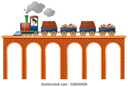 Train loaded with woods and rocks illustration