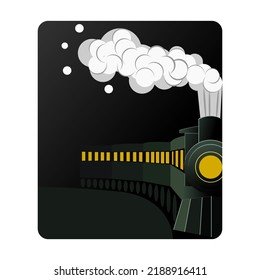 Train or locomotive in the night with white smoke steam up illustration