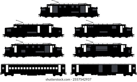 Train locomotive set train coaches sillhouettes