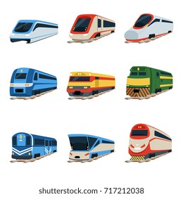 Train locomotive set, railway carriage vector Illustrations