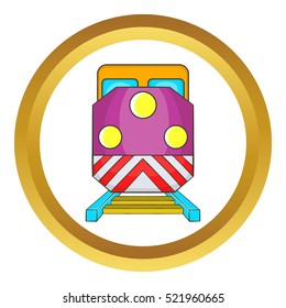 Train locomotive transportation railway vector icon in golden circle, cartoon style isolated on white background