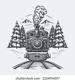 Train Locomotive Vector Illustration Logo Icon Tshirt Design Greeting Card