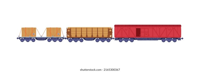 Train or Locomotive with Wagon Pulling Freight and Cargo Vector Illustration