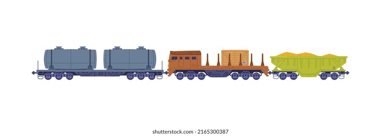 Train or Locomotive with Wagon Pulling Freight and Cargo Vector Illustration