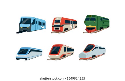 Train Locomotives Collection, Modern and Retro Railway Carriages, Evolution of Trains Concept Vector Illustration