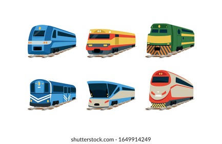 Train Locomotives Collection, Railway Carriages, Evolution of Trains Concept Vector Illustration