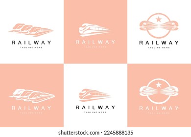 Train Logo Design. Fast Train Track Vector, Fast Transport Vehicle Illustration, Design Fit Locomotive Railroad Company Land Transportation And Fast Delivery