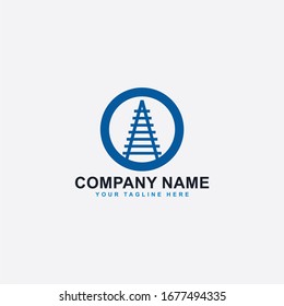 Train logo design vector. Railway illustration symbol. Railroad abstract sign. Blue transportation vector icon.