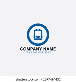 Train logo design vector. Railway illustration symbol. Railroad abstract sign. Blue transportation vector icon.