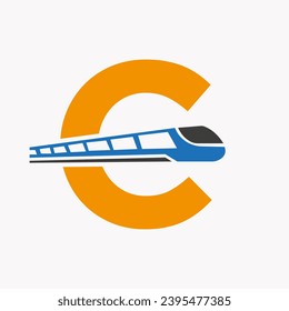 Logotipo De Tren En La Letra C, Plantilla De Vector De Símbolo Express