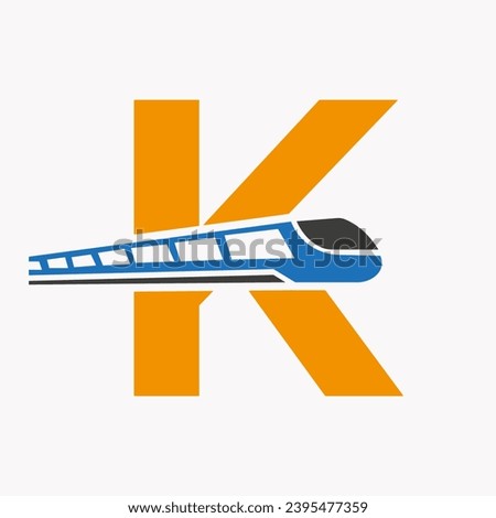 Train Logo On Letter K, Express Symbol Vector Template