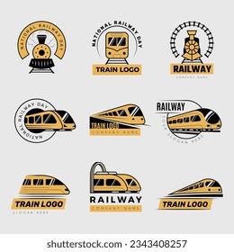 Train logo. Railway transport symbols collection recent vector stylized logos for print design